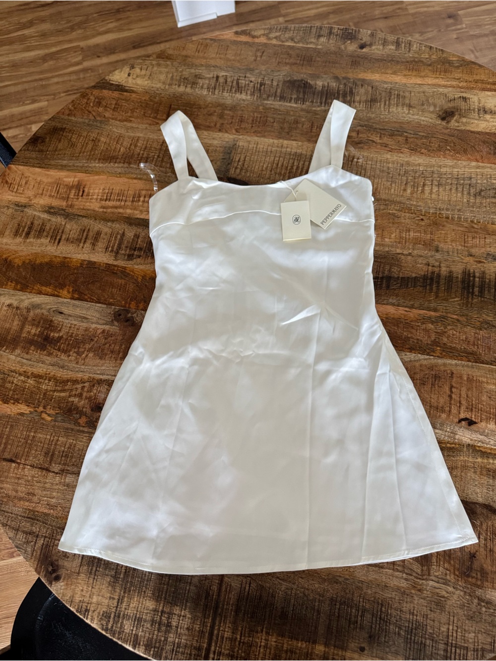 Peppermayo White Satin Strap Dress Top